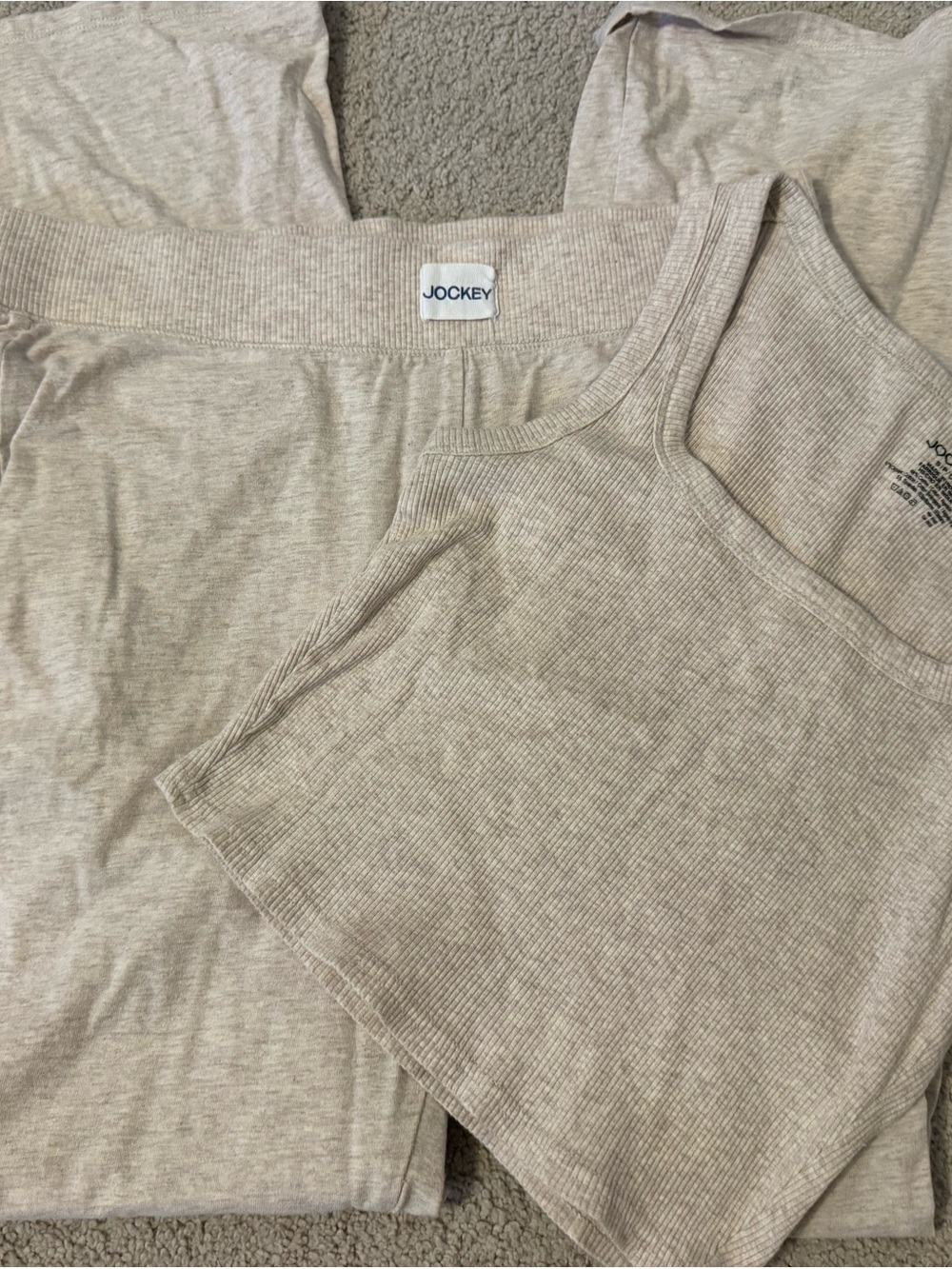 Jockey Neutral Ribbed Tank & Lounge Pant Set - Light Taupe